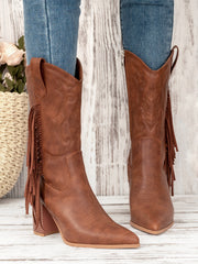 Embroidered Tassel White New Western Cowboy Boot
