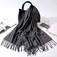 Imitation Cashmere Scarf for Women, Solid Color Fringed Warm Dual-use Shawl
