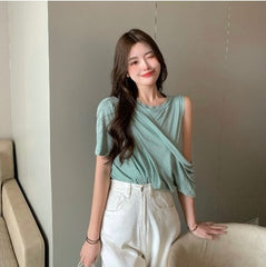 Irregular Strapless T-Shirt Women's Summer Thin Style New Loose