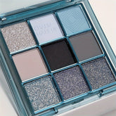 Mesmerizing Blue Sky 9-Color Eyeshadow Palette - Shimmer, Glitter & Matte Finishes - Waterproof, Sweatproof, Long-Lasting - Perfect for Smoky Grey & Blue Makeup Looks