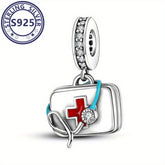S925 Sterling Silver Pendant MISEFF First Aid Kit Nurse Day Cute Charms for Women DIY Bracelet