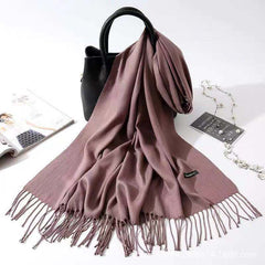Imitation Cashmere Scarf for Women, Solid Color Fringed Warm Dual-use Shawl