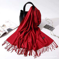 Imitation Cashmere Scarf for Women, Solid Color Fringed Warm Dual-use Shawl