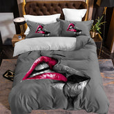 3-Piece Romantic Couple Bedding Set - Vibrant Kiss Sketch Crimson Lips Design, Soft Brushed Microfiber Fabric, Hypoallergenic, Breathable, Easy Care - 1 Duvet Cover + 2 Pillowcases, No Pillow Core Included