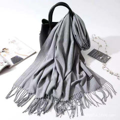 Imitation Cashmere Scarf for Women, Solid Color Fringed Warm Dual-use Shawl