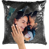 1pc Romantic Couple Photo Pillow Cover - Magical Reversible Home Decor Gift, 18.0inch x 18.0inch Anniversary Decoration Pillowcase, Peach Fleece Material with Simulated Sequin Design (No Sequins, Glitter Effect is Design)