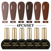 MIQH 2025 New Fashion Comfort 6pc Nail Polish Set Brilliant Dark Brown Gel Nail Polish Set Quick Dry Nail Polish Finger Nail Polish Bulk Nail Polish Diy Nail Art Salon Home Gift for Women Girls.Nails Set for Valentineaposs Da