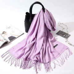 Imitation Cashmere Scarf for Women, Solid Color Fringed Warm Dual-use Shawl