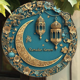 1pc Ramadan Kareem Aluminum Wall Art - 8x8 Inch 2D Flat Printed Moon and Lantern Decor, No Power Needed, Ideal for Home, Office, and Party Decoration, Versatile for Christmas, Thanksgiving, St. Patrick's, Valentine'S Day