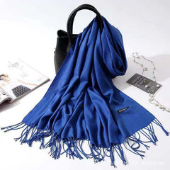Imitation Cashmere Scarf for Women, Solid Color Fringed Warm Dual-use Shawl