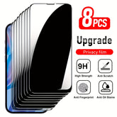 8pcs Anti Spy for iPhone X/XS/XR/12/13/14/15/16 Pro Max Anti Spy Screen Protector 9H Hardness Fingerprint Resistant Scratch Resistant Privacy Screen Tempered Glass Protector Screen Friendly