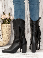 Embroidered Tassel White New Western Cowboy Boot