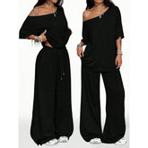 Retro Solid Color Casual Pants For Women, Loose Wide-leg Versatile