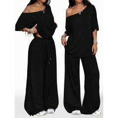 Retro Solid Color Casual Pants For Women, Loose Wide-leg Versatile