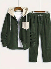 Men's Waffle Hooded Hoodie Trendy Two-piece Suit