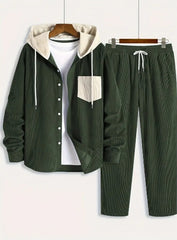 Men's Waffle Hooded Hoodie Trendy Two-piece Suit