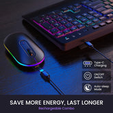 Wireless Keyboard And Mouse RGB Backlit- 2.4G Rechargeable Keyboard Full-Size with Phone/Tablet Holder, Silent Ergonomic Wireless Keyboard Mouse Combo for Computer, PC, Laptop for New Year Gift