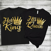 1pc Her King and His Queen Print Couples Matching T-Shirts - Casual Pure Cotton Short Sleeve Crew Neck Tees for Newlyweds & Lovers - Perfect for Christmas & Valentine's Day Gifts 180g Tee, Romantic Couple Wear, Newlywed Appar
