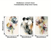 3pcs Wood Frame Canvas Print Decorative Painting, Watercolor Painting, Celebration of Love, Romantic Couple Painting, Flowers, Botanical Abstract Art, Indoor Home Wall Decoration Art