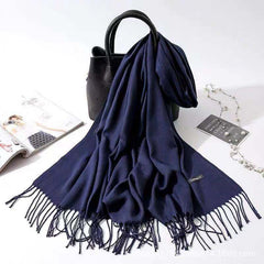 Imitation Cashmere Scarf for Women, Solid Color Fringed Warm Dual-use Shawl