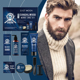 East Moon – Kit de soins pour barbe pour hommes, 1 ensemble, parfum en bois de santal, croissance de moustache, nettoyage hydratant, améliore le style de barbe moelleuse