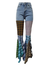 LD83176 Women's Pants & Trousers Plaid Jeans Denim Pants Ladies Jeans Flare Ripped Women Jeans Trousers With Ruffles