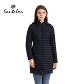 SANTELON hiver femmes ample Long Parka manteau avec capuche amovible femme solide ultraléger Portable chaud rembourré coton vêtements d'extérieur