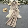 Fashionable Casual Two-piece Knitted Top for Women in Autumn Two-piece Set High Waist Casual Pants