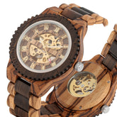 Luxury men's watches, automatic round watch, fashionable wooden clock, adjustable wooden strap, mechanical wristwatch
