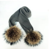 Parent-child cute winter hats baby fur pompom hat scarf sets real natural fur ball caps mother children warm knitted winter hats Bea