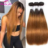10A Brazilian Bone-in Straight Hair 1B/30 Human Hair Weave Bundles Two-Tone Hair Packs Ombre Straight Hair 3 Pieces Extensions