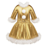 Robes de noël pour filles, vêtements métalliques brillants, à manches longues, Costume de fête de carnaval Cosplay, danse