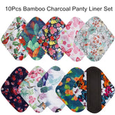 Reusable bamboo charcoal sanitary pads, 10 pieces, washable panty liner, cotton menstrual pads for mom and maternity