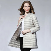 Femme printemps rembourré manteau chaud Ultra léger canard doudoune longue femme pardessus mince solide vestes hiver manteau Portable Parkas