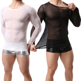 T-Shirts Sexy pour hommes t-shirt en maille maillot de corps Homme manches longues hommes T-Shirts hommes Transparent voir à travers les chemises