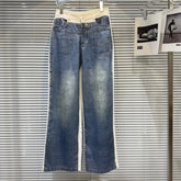 OUDINA Spring Silver Pipped High Waist Straight Wide Leg Pant Baggy Jeans Women's Pants & Trousers