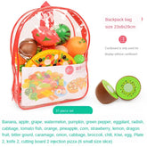 Kitchen food toys with storage basket, toddler toys, cutting game, pretend fruits and accessories, shopping