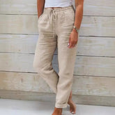 Pantalon en coton et lin pour femmes, taille haute, élastique, décontracté, à la mode, respirant, ample, nouvelle collection 2025