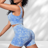 Women's seamless high-waisted yoga set, running shorts, shock-absorbing sports bra, quick-drying, fitness workout, soaked, 2 pieces