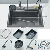 304 stainless steel waterfall kitchen sink, large integrated single slot, 60x45cm tap set, soap/pure water dispenser/cup washer