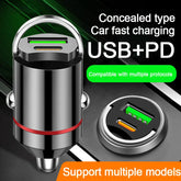 Smart car charger with mini rib ring, USB + PD port, GNE charger, PD30W