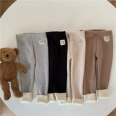 Leggings doublés en polaire pour filles, pantalons élastiques chauds d'hiver avec Patch ours, pantalons doux pour enfants de 1 à 6 ans