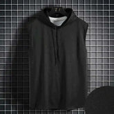 Men's Tie Collar Hooded Sleeveless Vests Summer Loose Solid Hip Hop T-Shirt Tops
