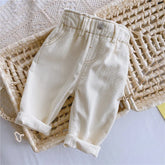 Children's jeans, casual pants for boys and girls, high-waisted, solid color, warm jeans, autumn/spring, 9M-4 years