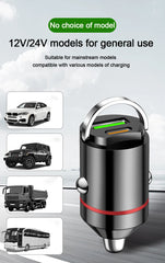 Smart car charger with mini rib ring, USB + PD port, GNE charger, PD30W