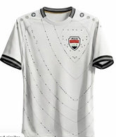 Maillot de football extérieur style Irak 2026, blanc avec bordures noires et motif à pois, haut de sport léger et respirant pour homme