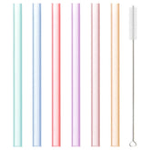 6-Piece Set of Reusable, Food-Grade, Collapsible, Straight, Transparent Silicone Straws with Cleaning Brush, Party Accessory Set