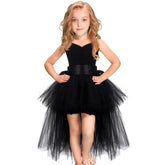 Filles rose noir Tutu robe col en v Train fille soirée fête d'anniversaire robes en Tulle fille robe de bal robe enfants Halloween Costumes
