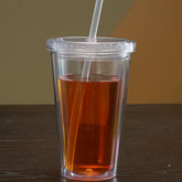 Tasse à boire transparente en plastique Double couche réutilisable de 450ml, bouteille d'eau avec couvercle, tasse en paille, boisson extérieure, thé, lait, outils