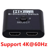 8K 60Hz 4K 120Hz HDMI Switch, 2-Port Bidirectional HDMI Splitter Switch for Laptop, Xbox, PS3/4, TV Box, and Projector/TV Monitoring